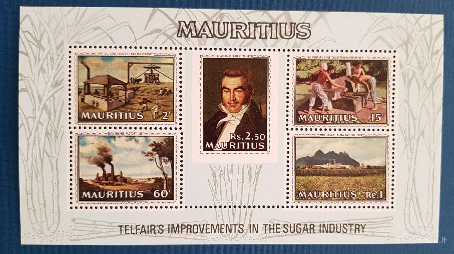 Mauricijus 1969 m. Cukraus pramone, svarus blokas