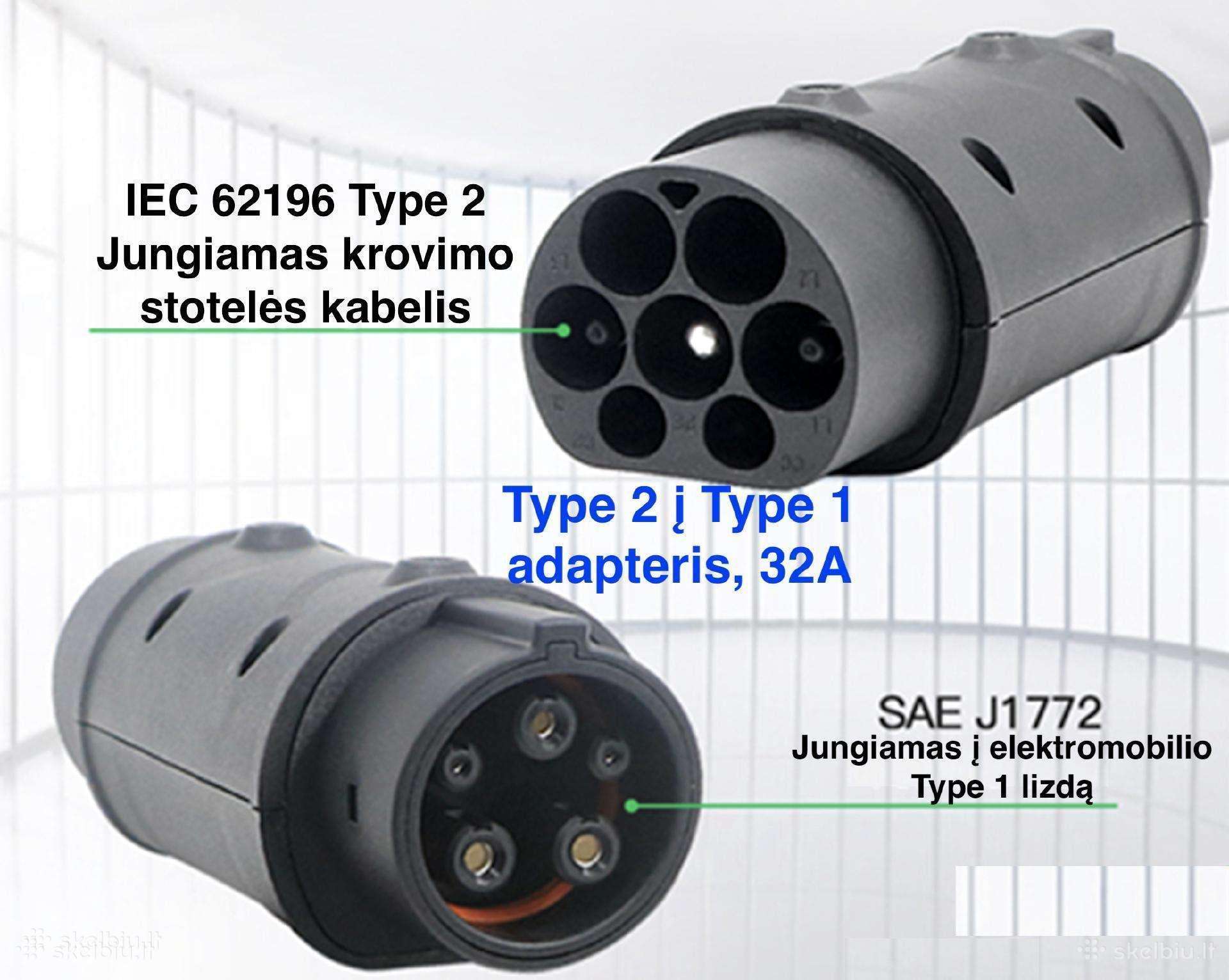 Naujas Type 2 į Type 1 J1772 adapteris 32a
