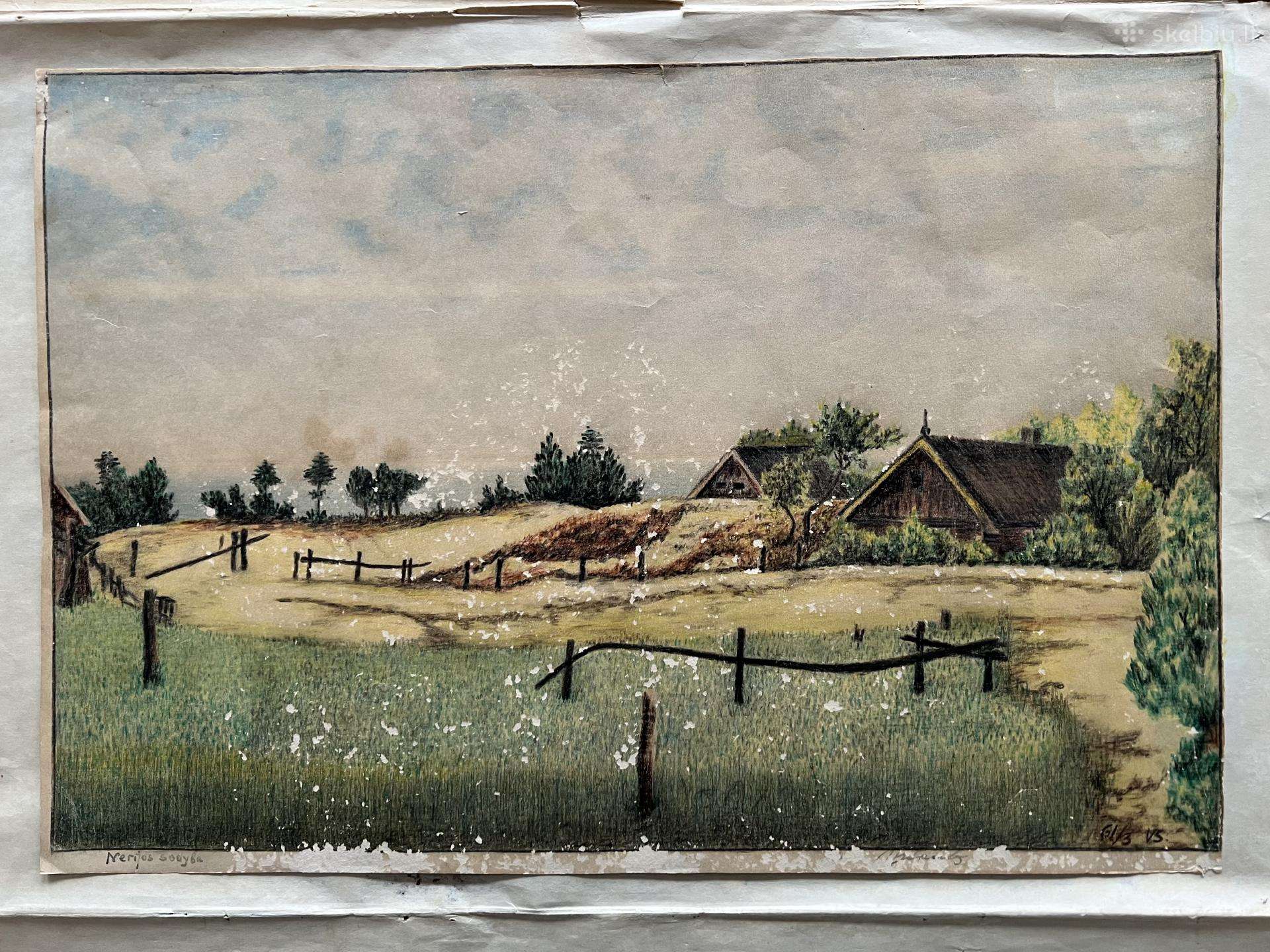 Senovinis paveikslas Nerijos sodyba. 36x52 cm