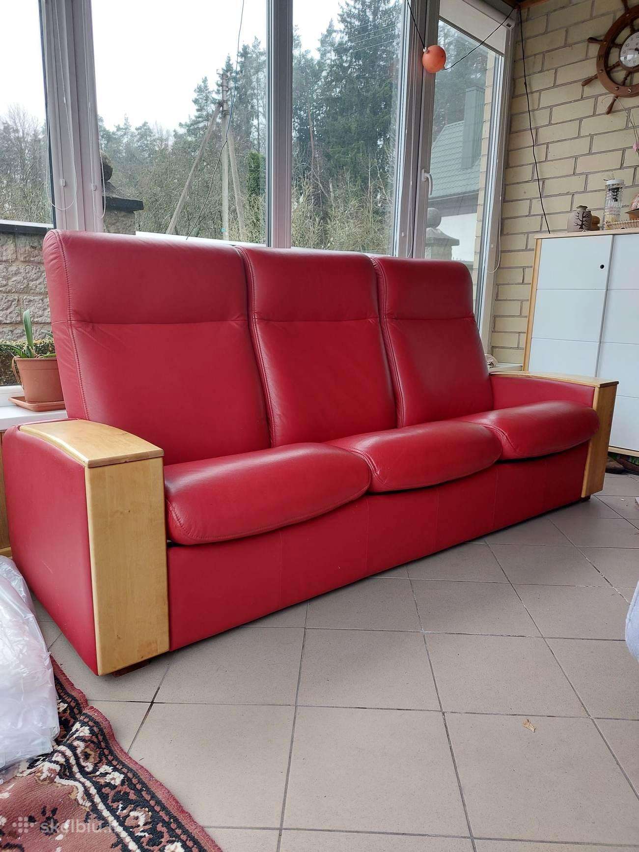 Puikios būklės odinė sofa ir fotelis