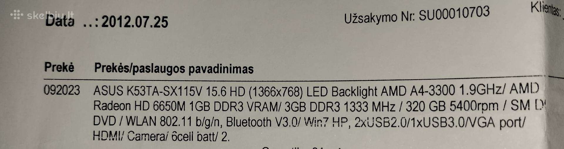 Nešiojamas kompiuteris Asus K53t