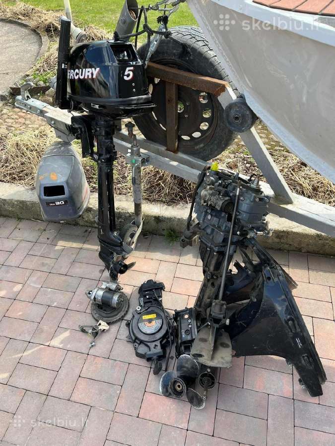 Dalys: Mercury 5 ir 150, Suzuki 9.9-20, Yamaha 30
