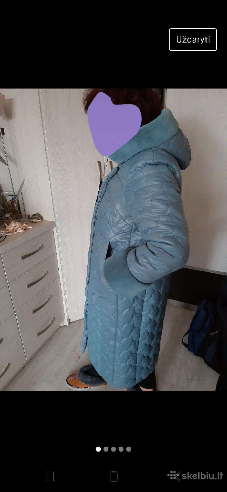Žalsvas žieminis paltas su kailiukais (Naujas)