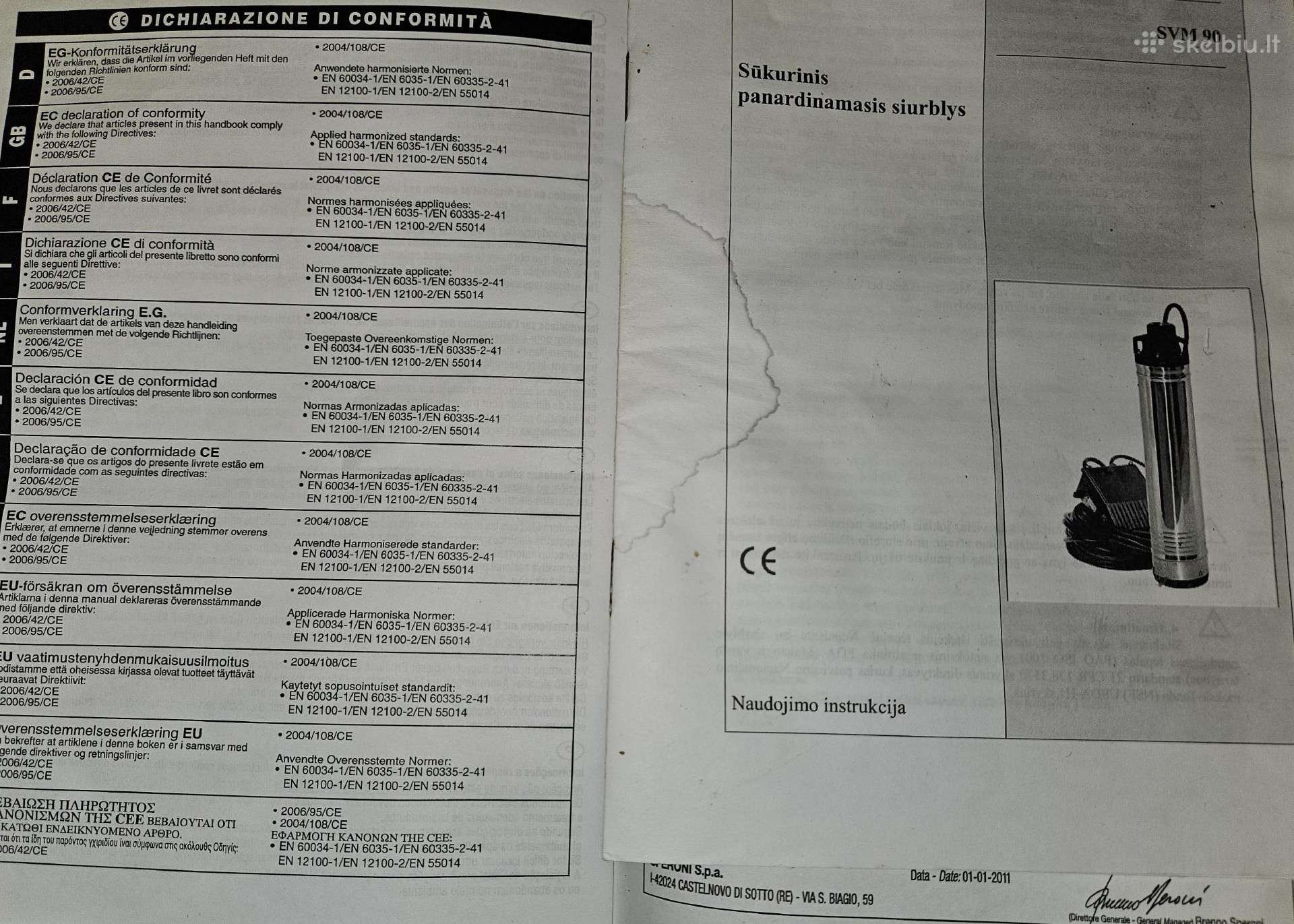 Italų gamybos giluminis panardinama siurblys Svm90