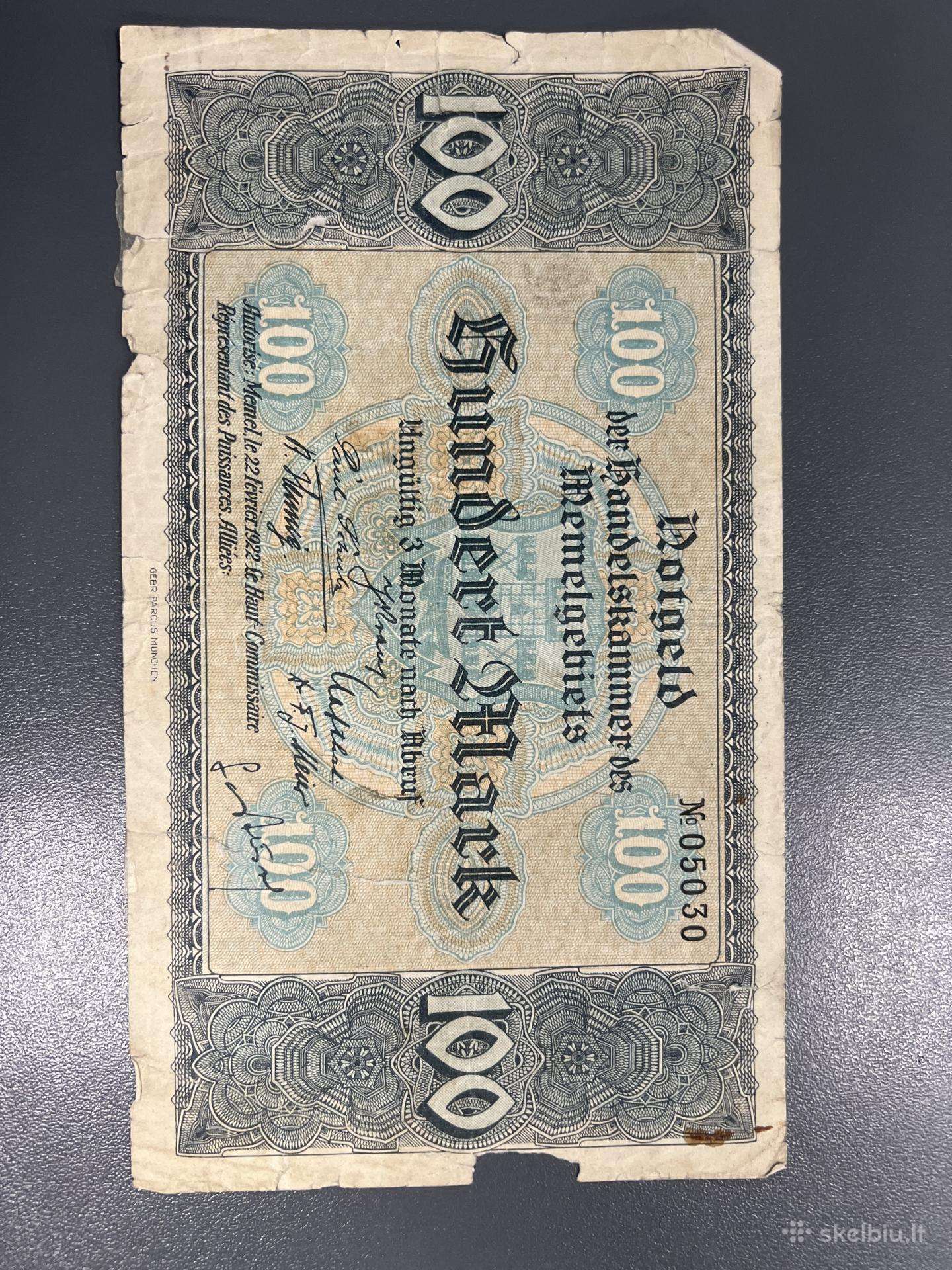 Parduodamas Memel 1922 m banknotas