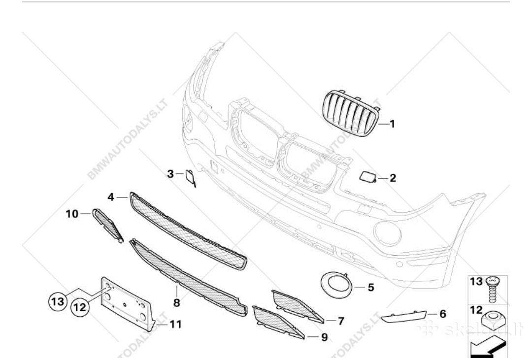 BMW X3 bumpers, front grill, decals