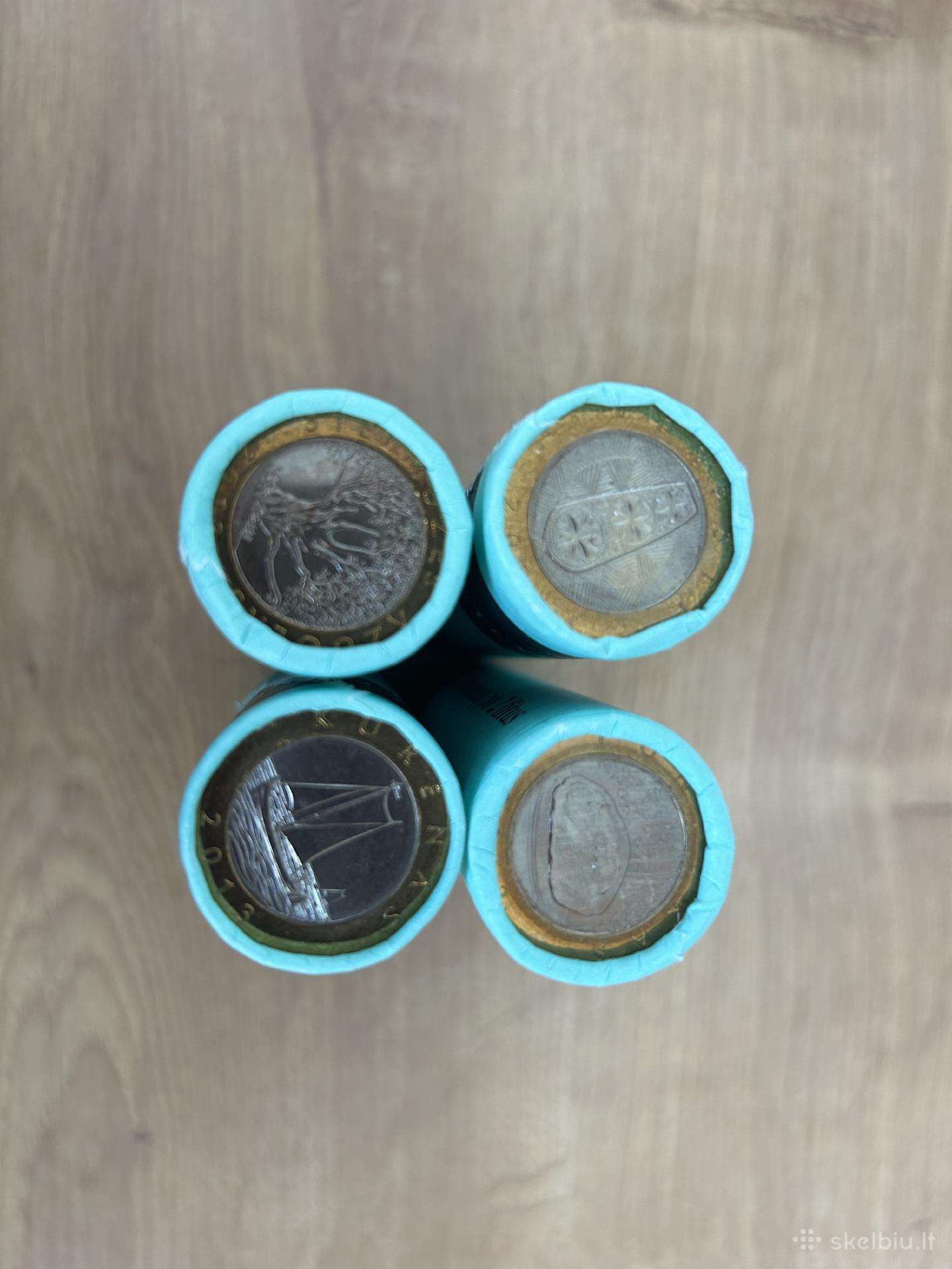 2 litų monetos, bankiniuose ritineliuose