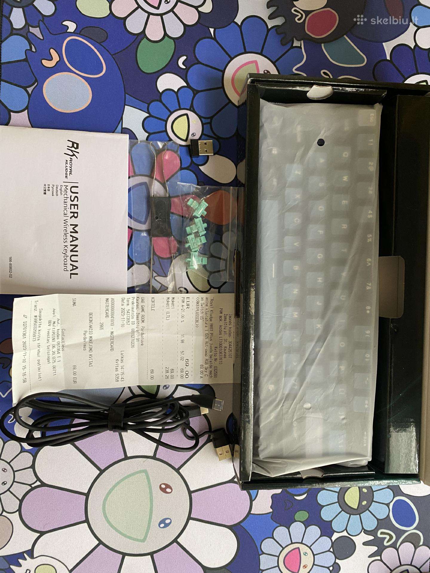 Royal Kludge Rk61 Plus juoda belaidė mechaninė kla