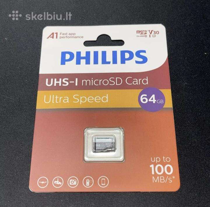 64 GB phillips micro sd atminties kortelė