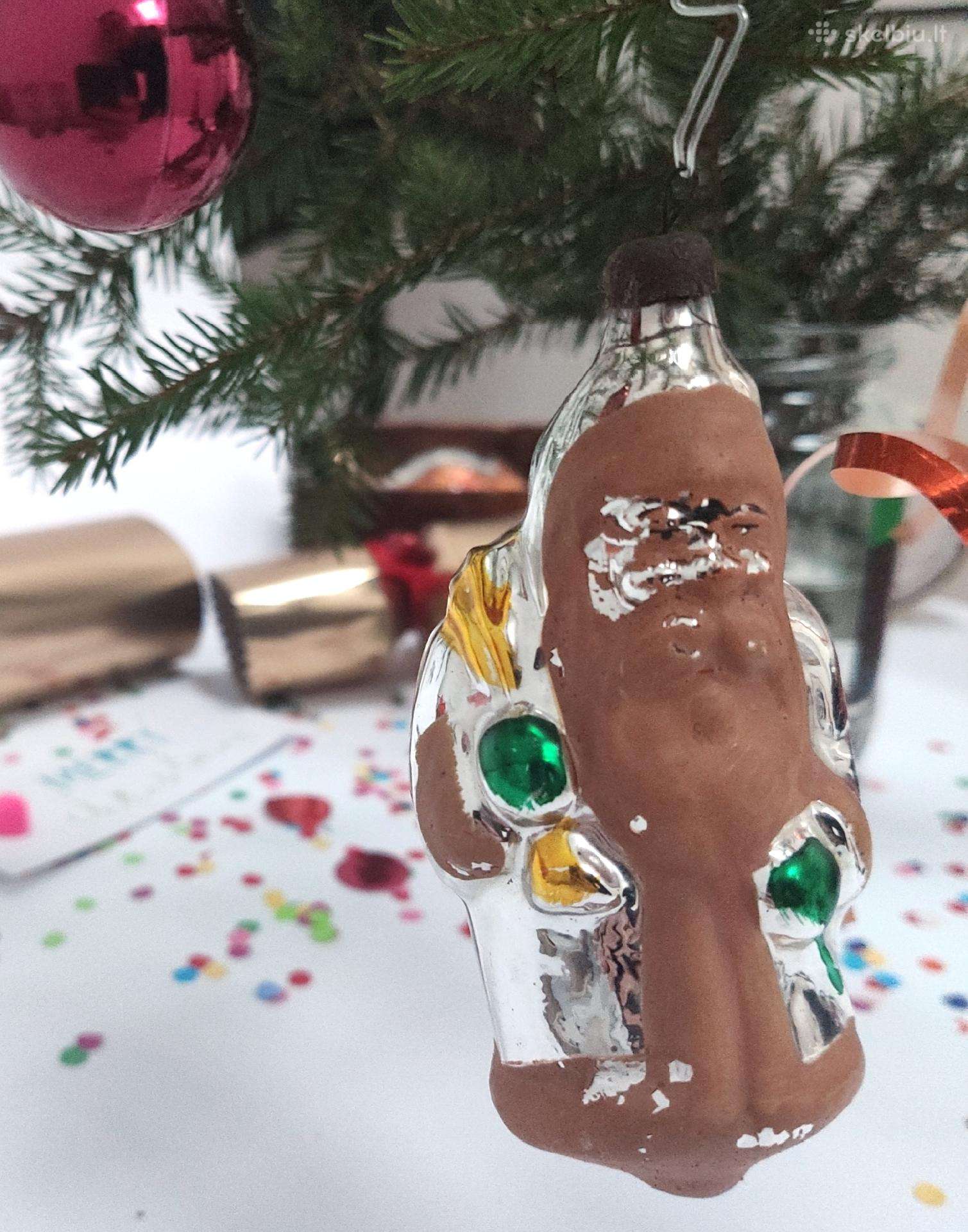 Senovinis stiklinis eglutės žaislas Kalėdų senelis