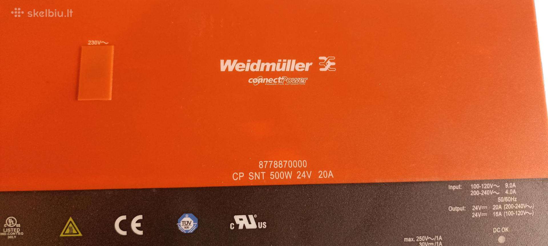 24v maitinimo šaltinis weidmuller (500w) su