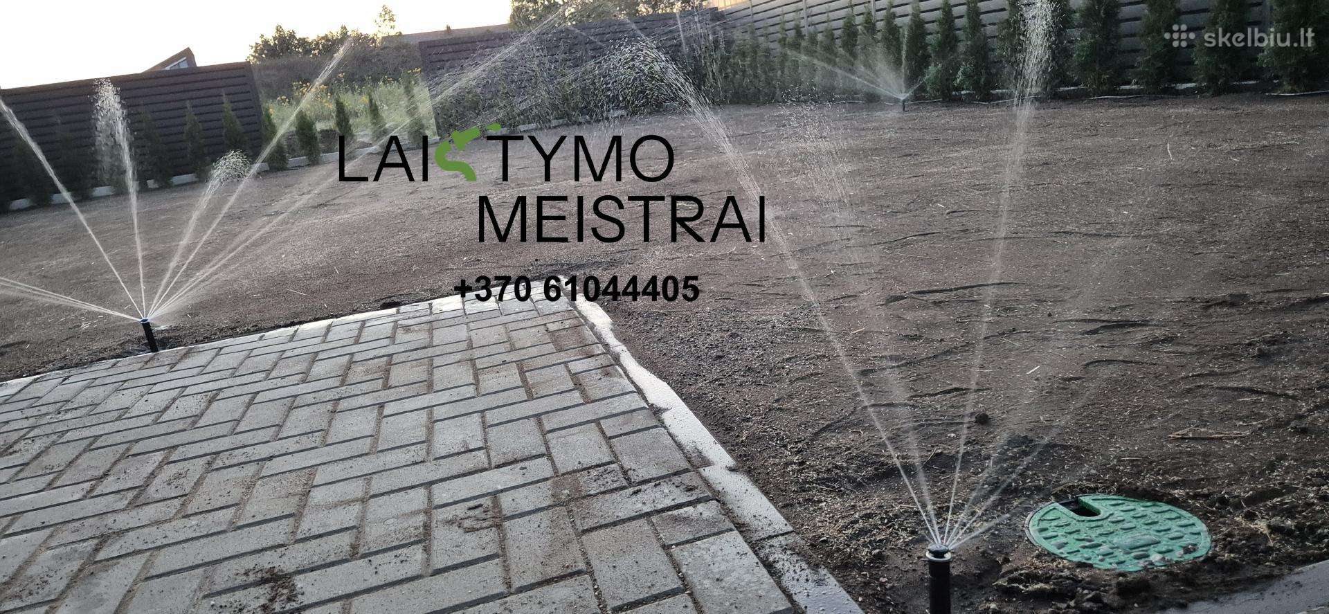 Laistymo sistemos montavimas bei vejos irengimas