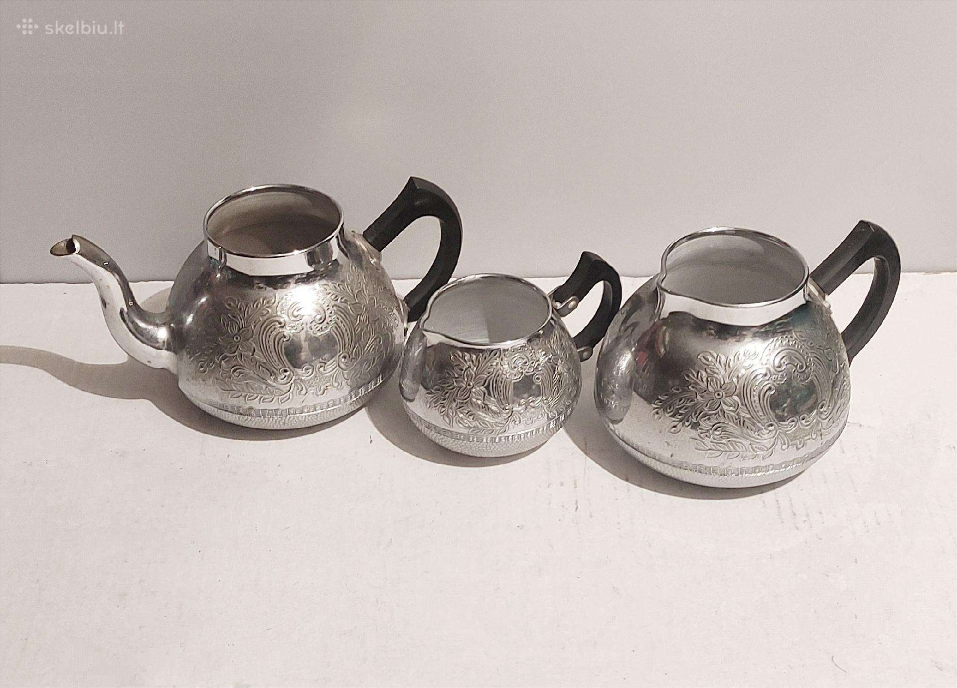 Metaliniai indai, arbatinukas, kavinukas, pieninė