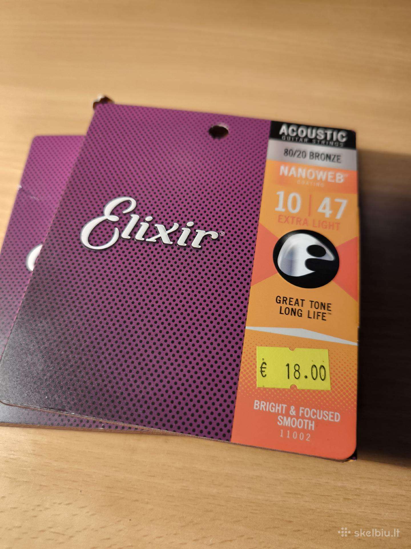 2 komplektai stygų akustinei gitarai Elixir 10-47