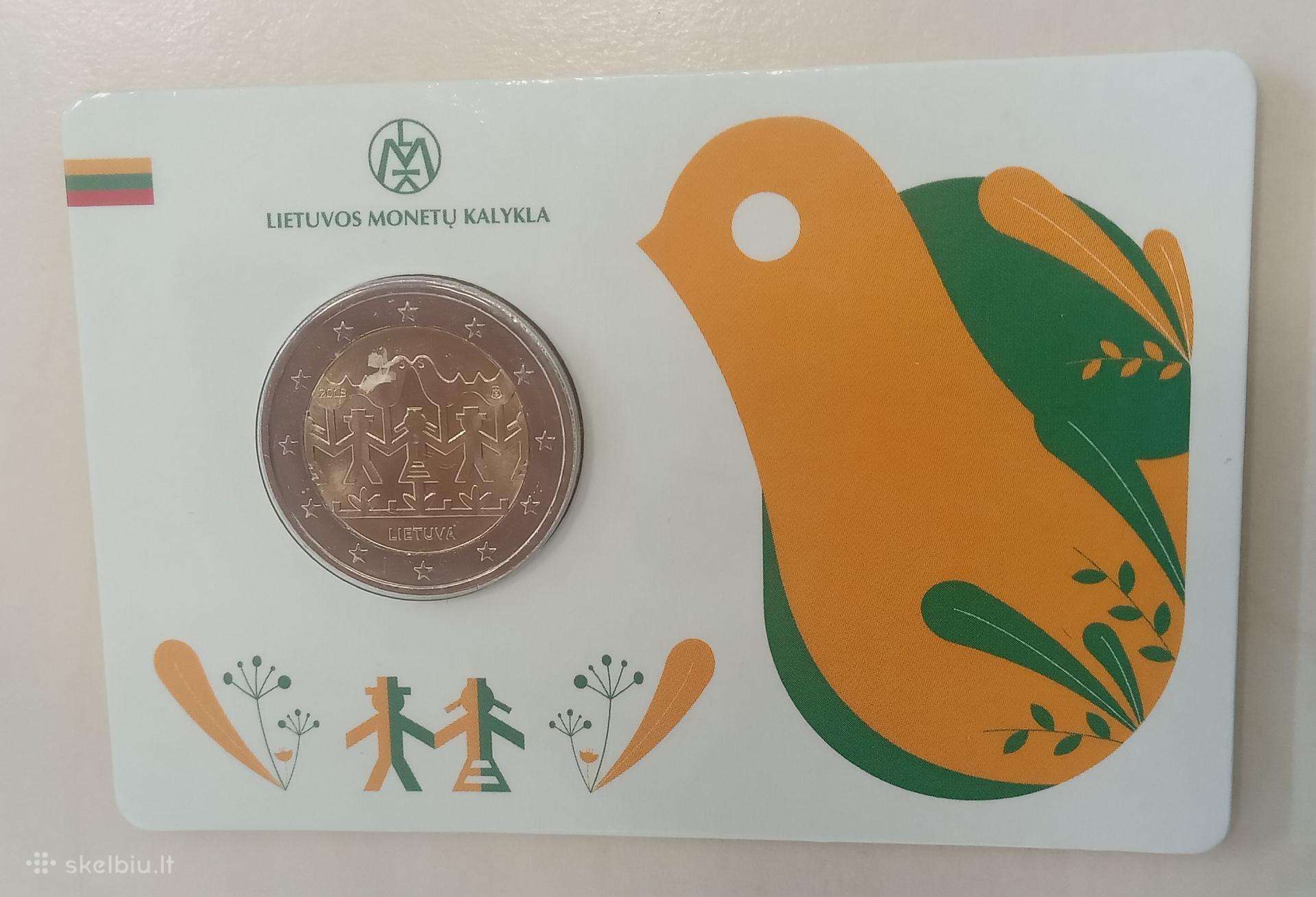 Progine 2 euru moneta kortelėje
