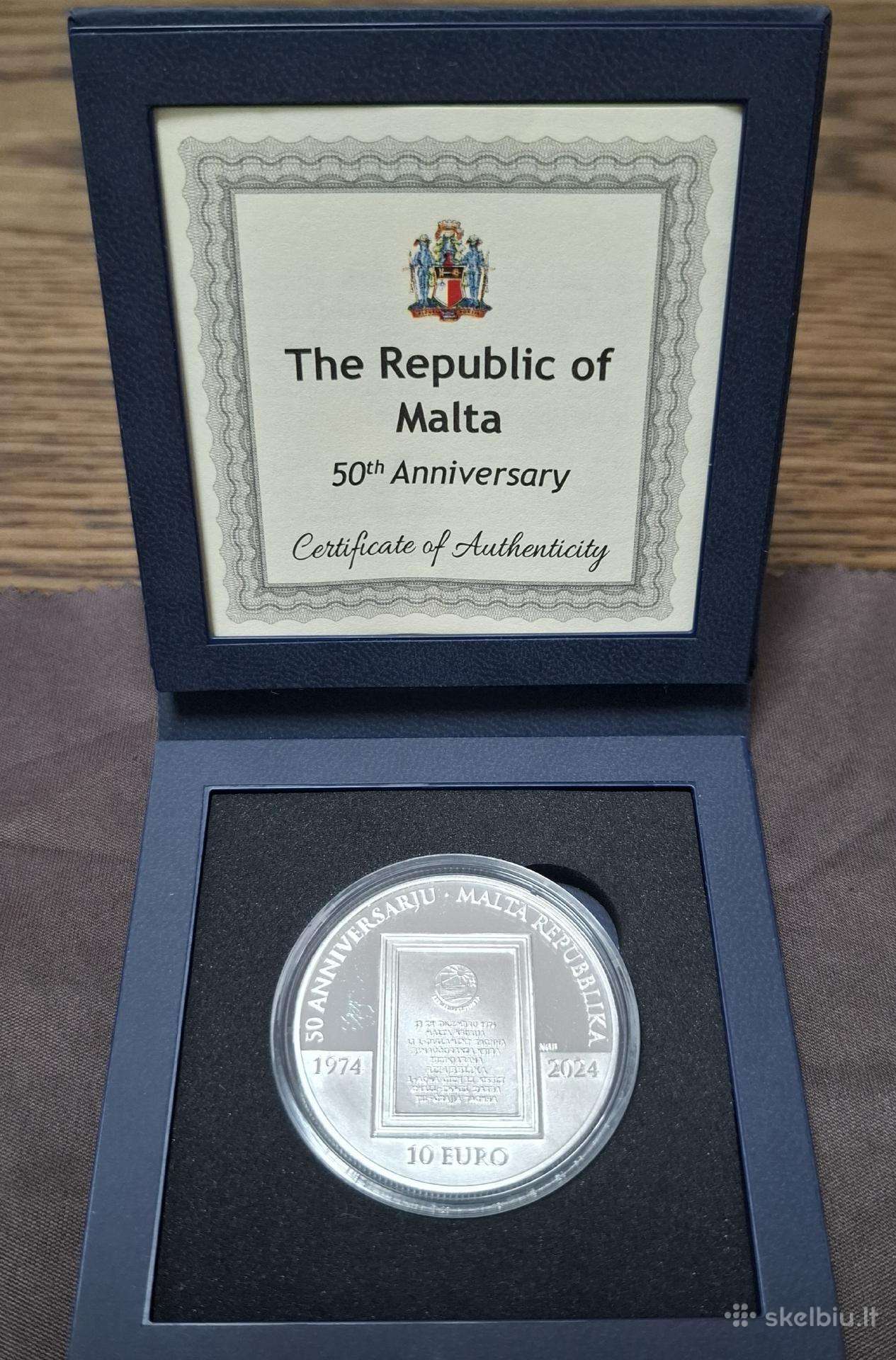 10 proof moneta Maltos Respublikai 50 m.