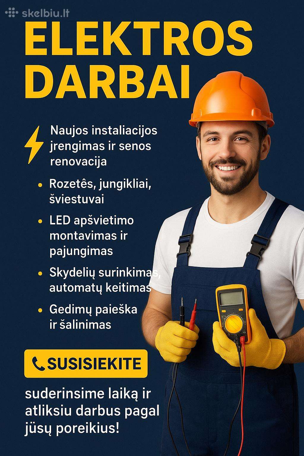 Elektros darbai/elektrikas/kameros Šiauliai+50km