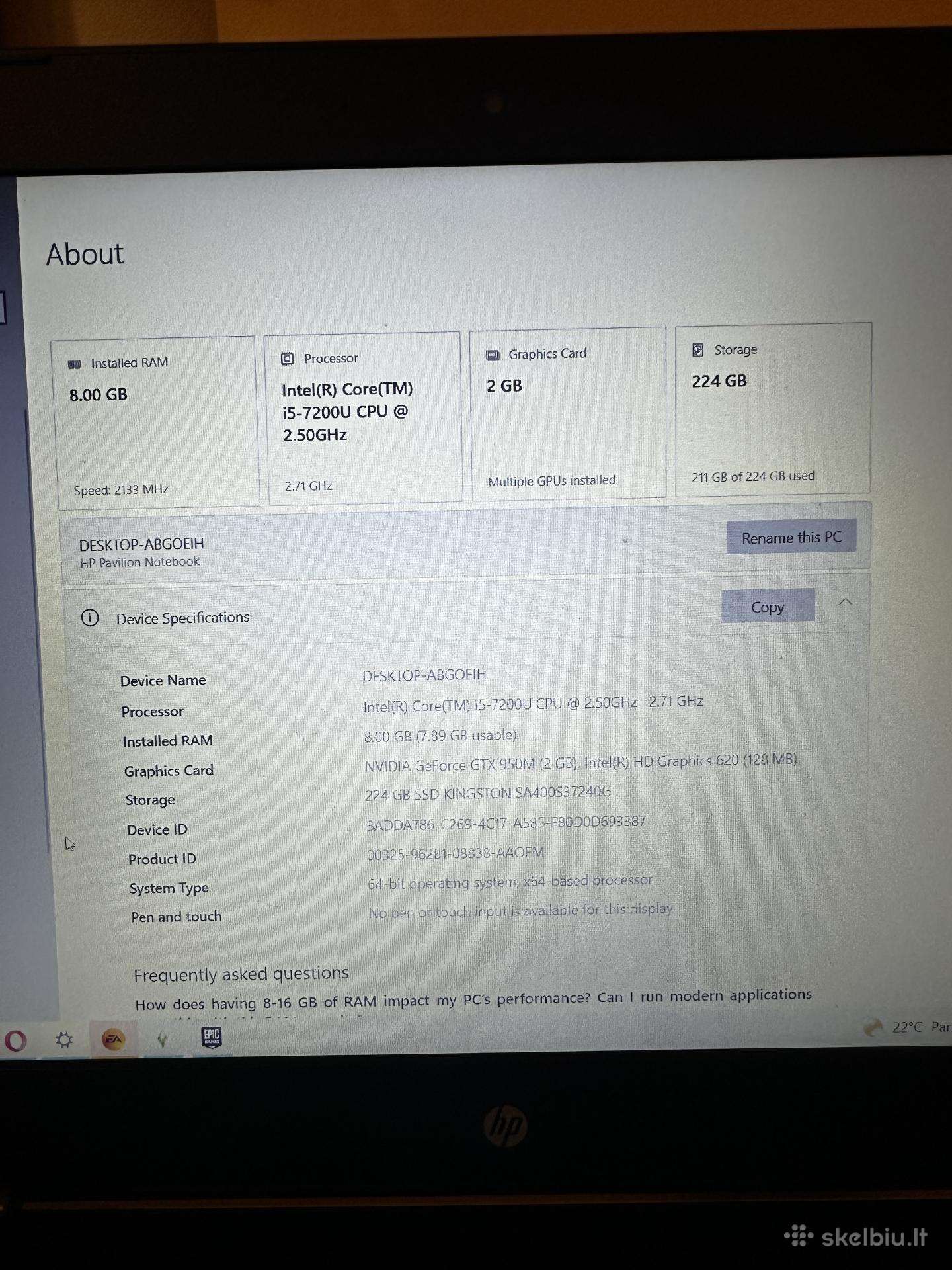 Parduodu hp nešiojamą kompiuterį160€