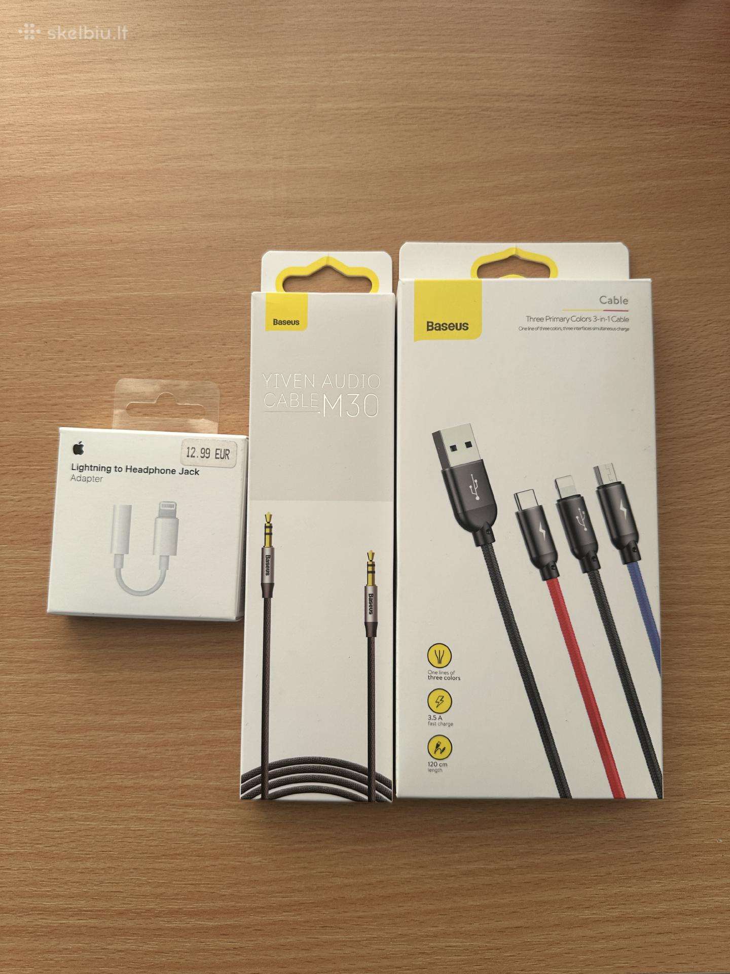 Baseus laidai ir apple adapteris