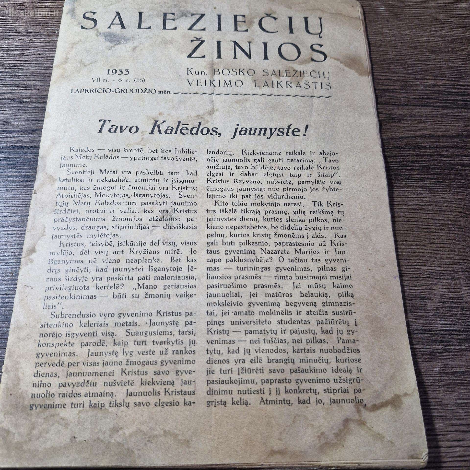 Saleziečių Žinios 1933 m. Lapkričio- Gruodžio mėn