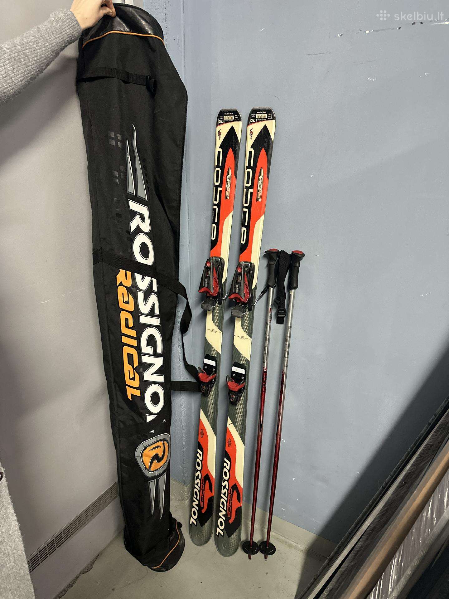 Rossignol Kalnų slidės su krepšiu, lazdomis 170cm