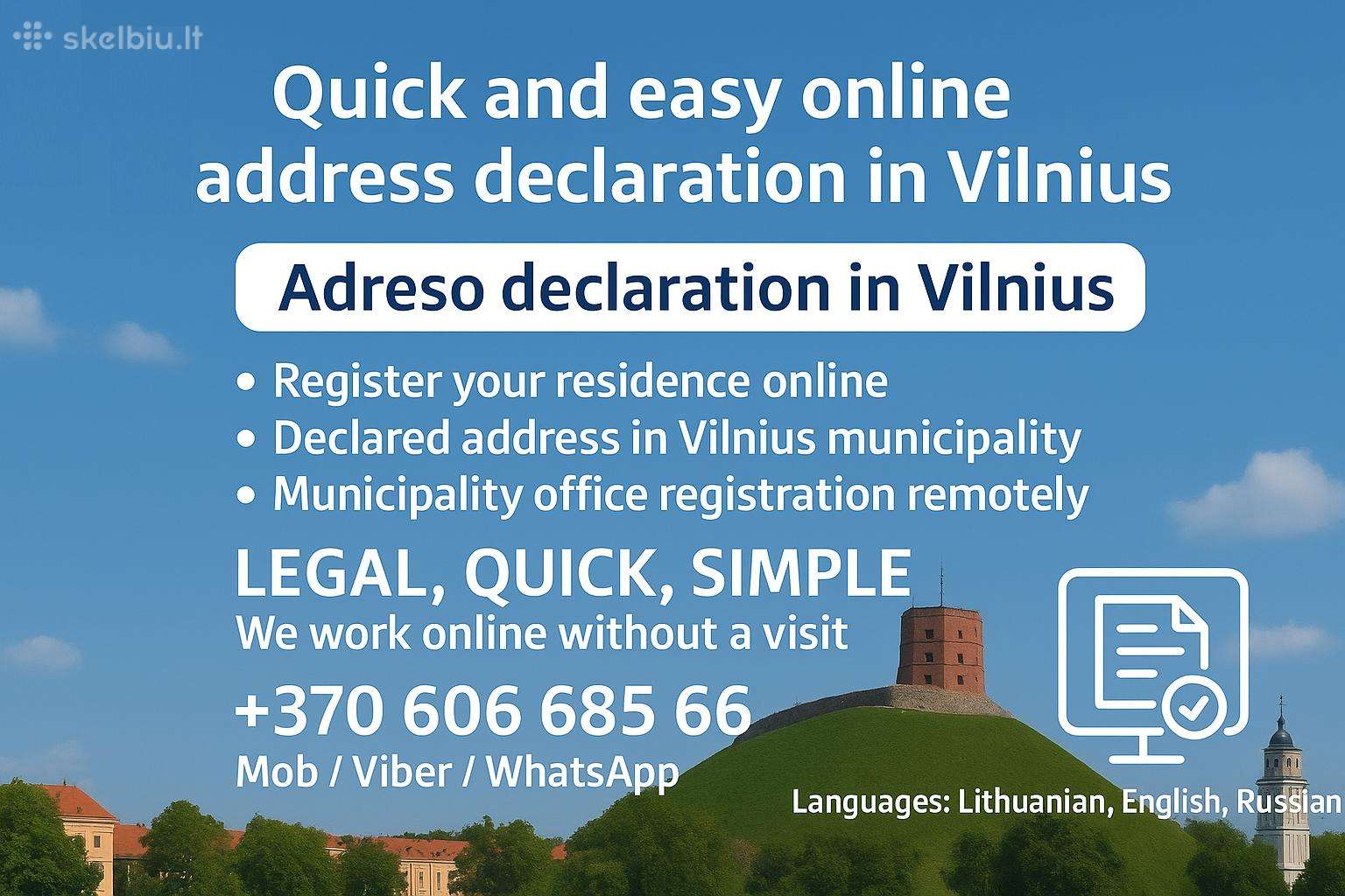Declaration of place of residence Прописка Vilnius