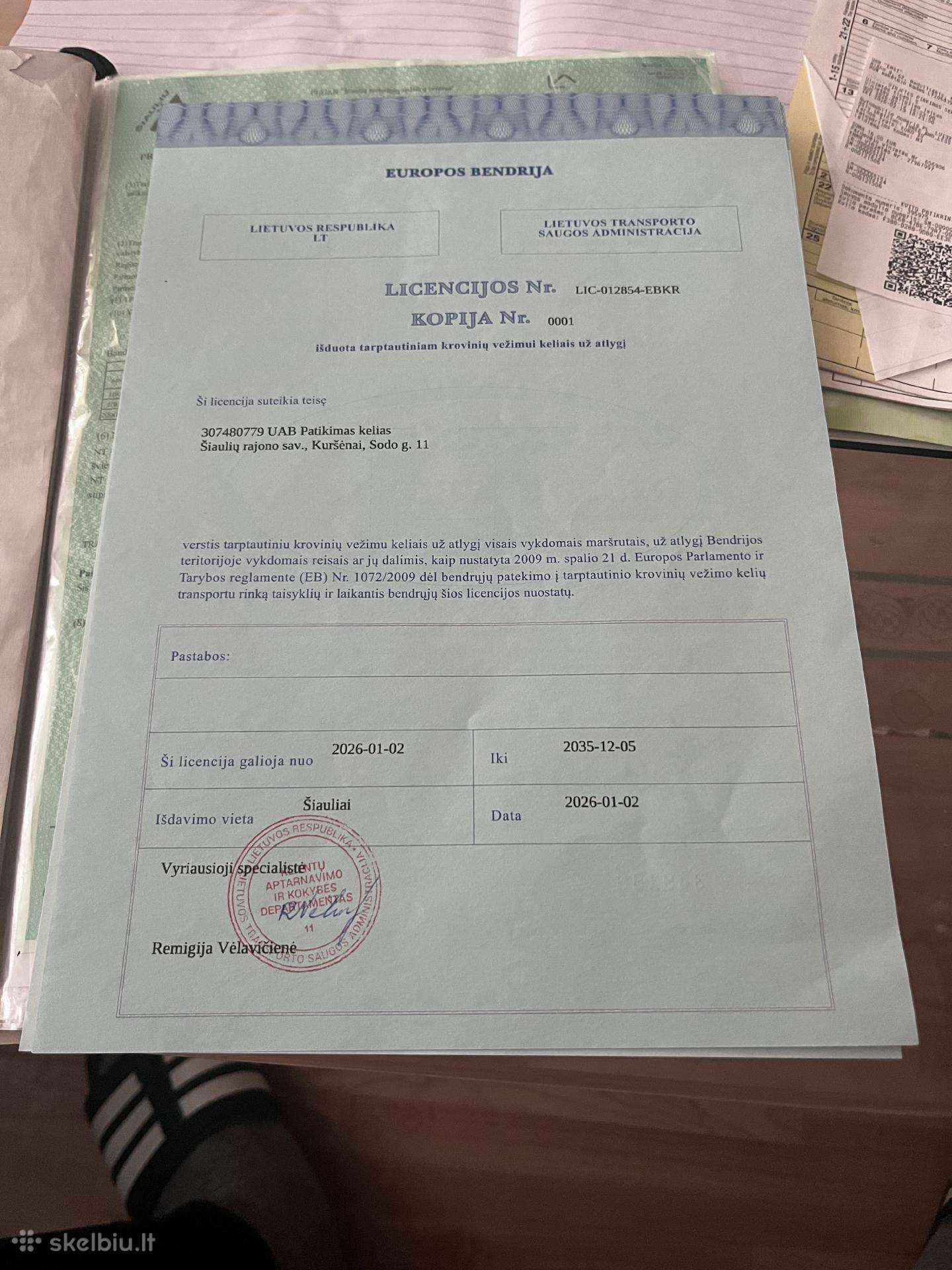 Parduodama Transporto įmonė su PVM Hdc Licencija