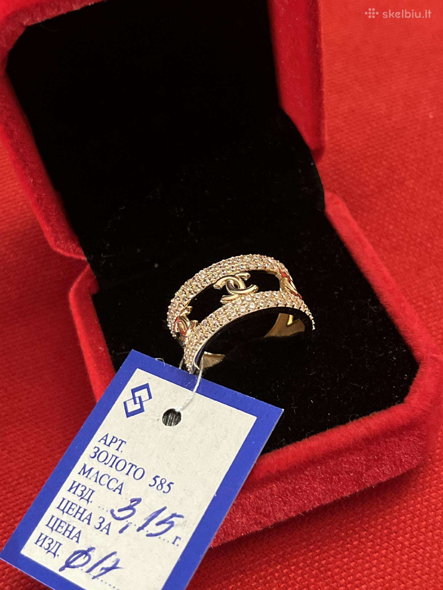Prabangus auksinis Chanel žiedas su Swarovskiais