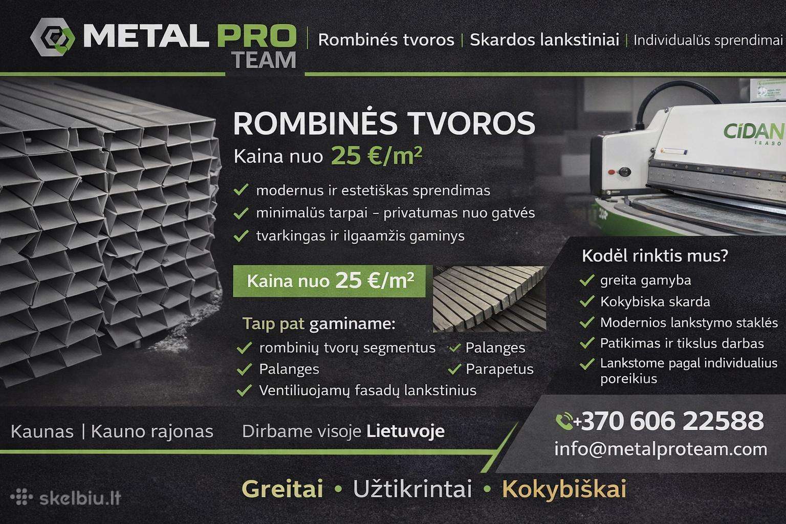 Rombinių tvorų segmentai Gamyba Kaune