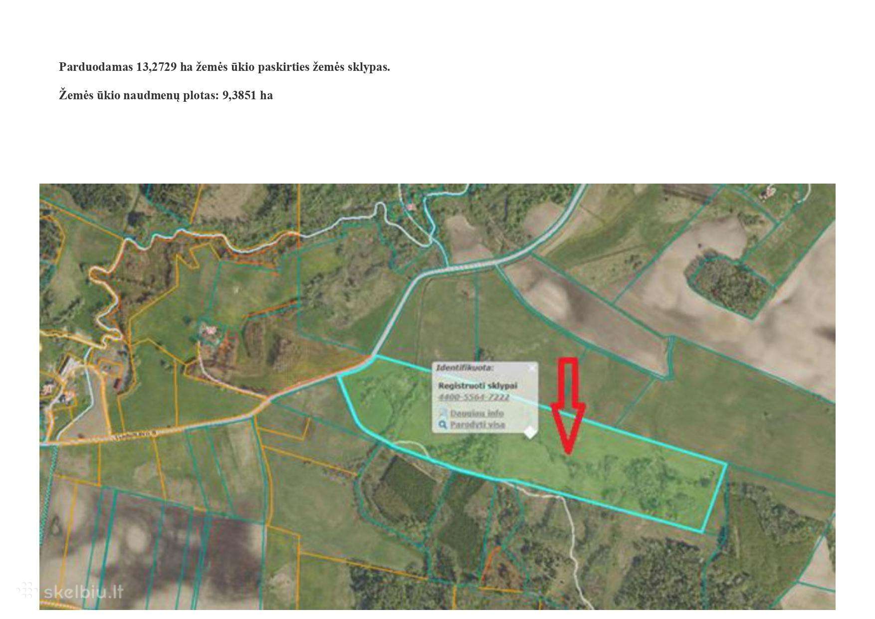 Parduodamas 13,27 ha žemės ūkio paskirties sklypas
