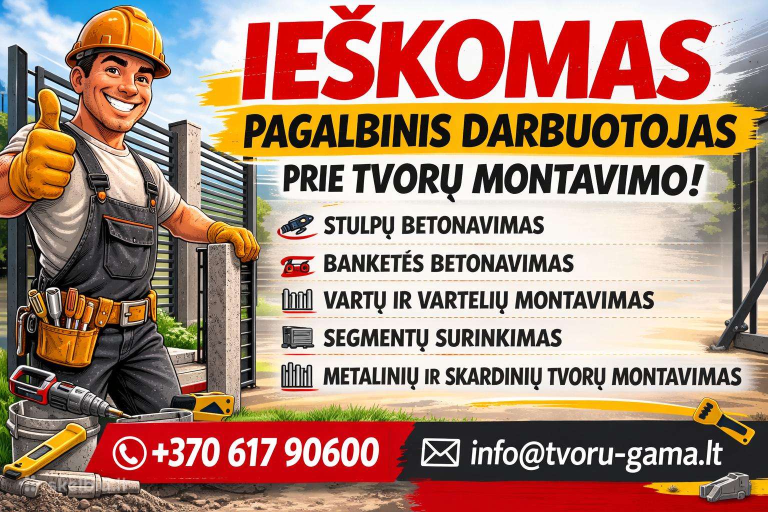 Ieškomas darbuotojas prie tvorų montavimo