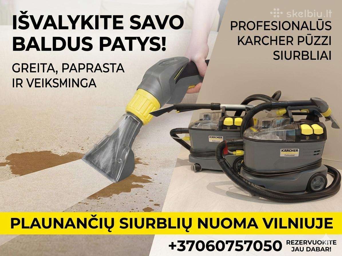 10€ plaunančio siurblio nuoma Karcher Vilnius
