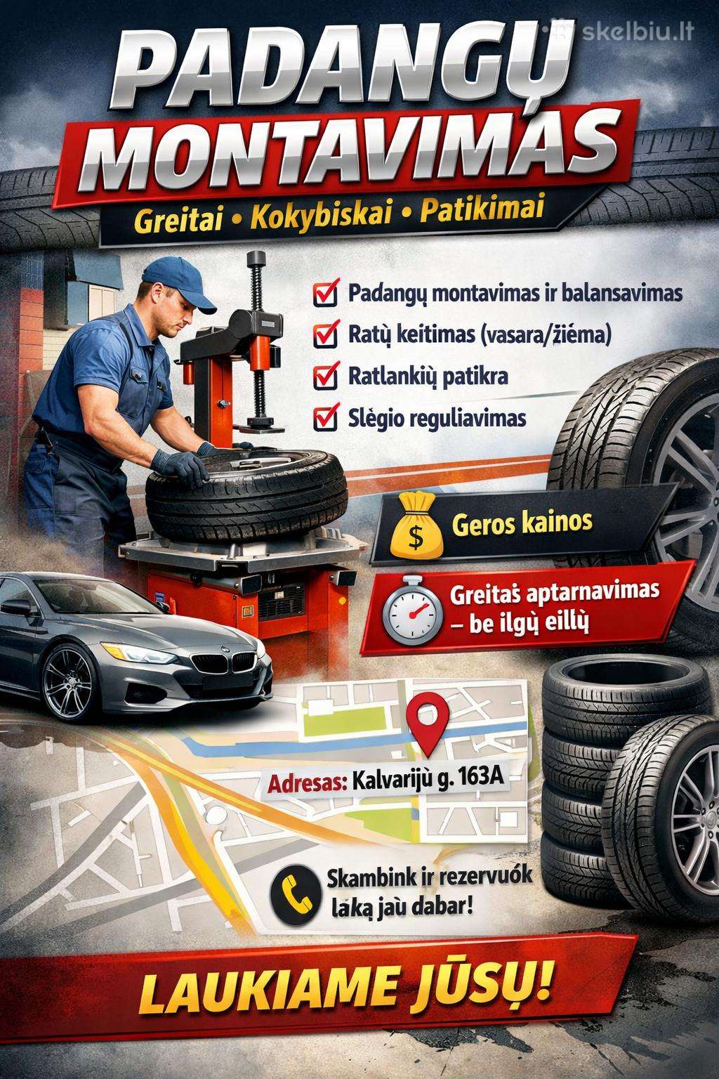 Padangų montavimas Vilniuje, kalvarijų 163a.