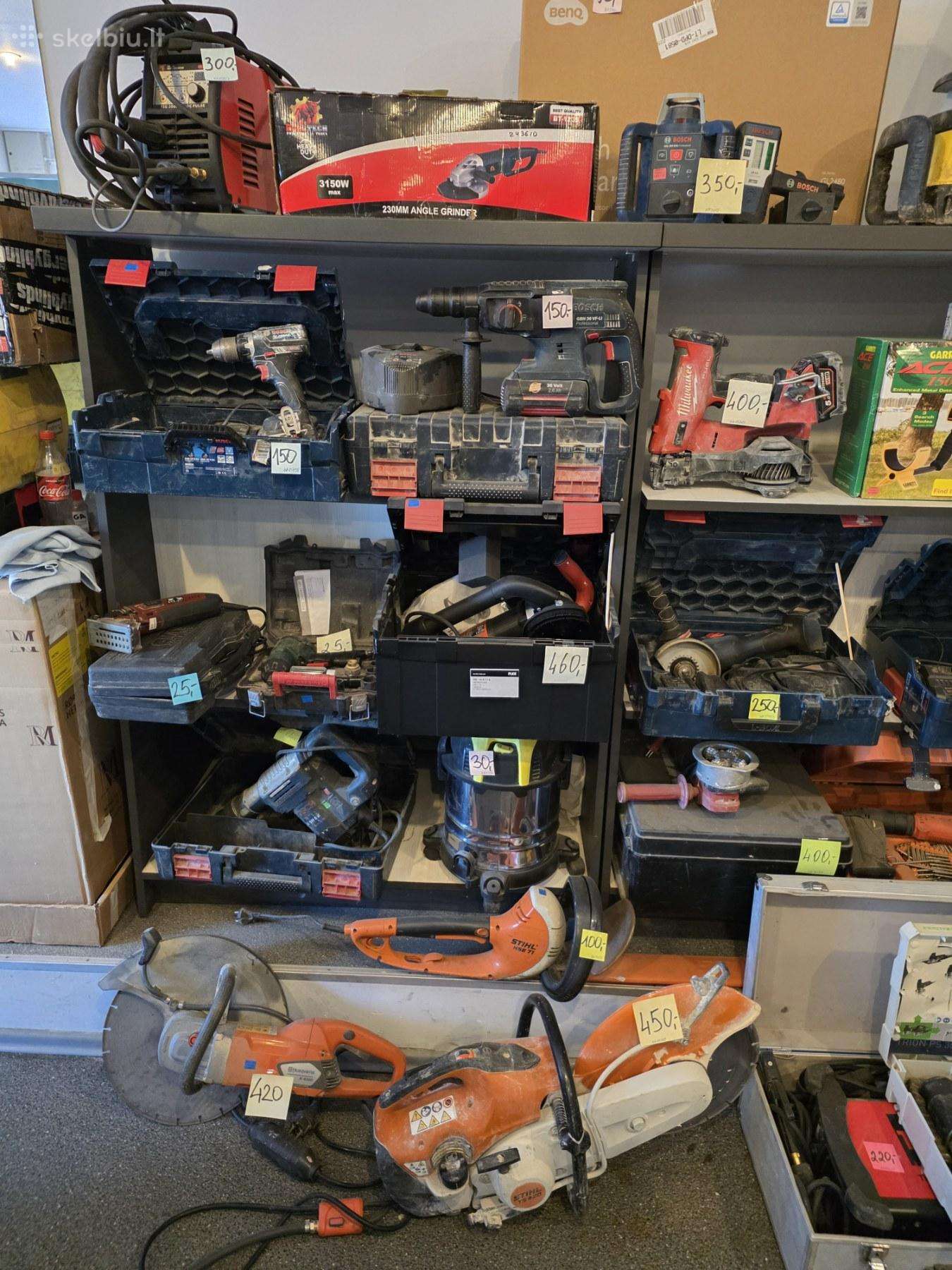 Platus pasirinkimas: Bosch, Hilti, Dewalt ir kitu