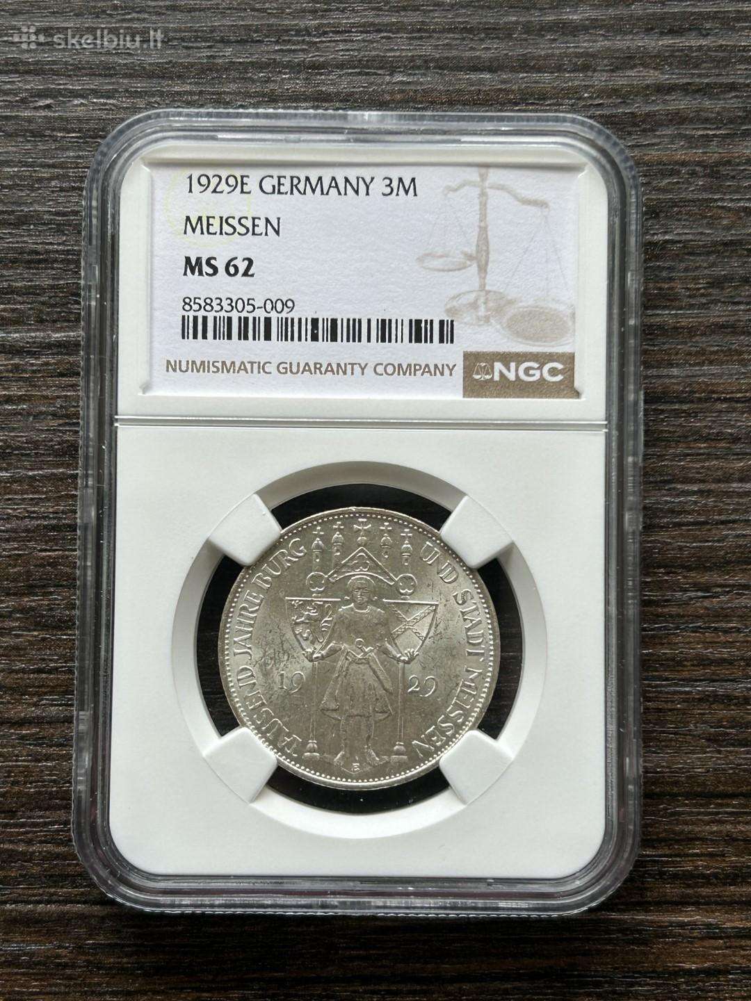Vokietija 3 markes 1929 Meissen Ngc Ms62