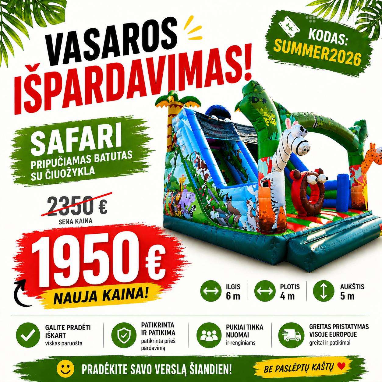 Akcija 1950€! Nauji batutai Safari Gyvūnai
