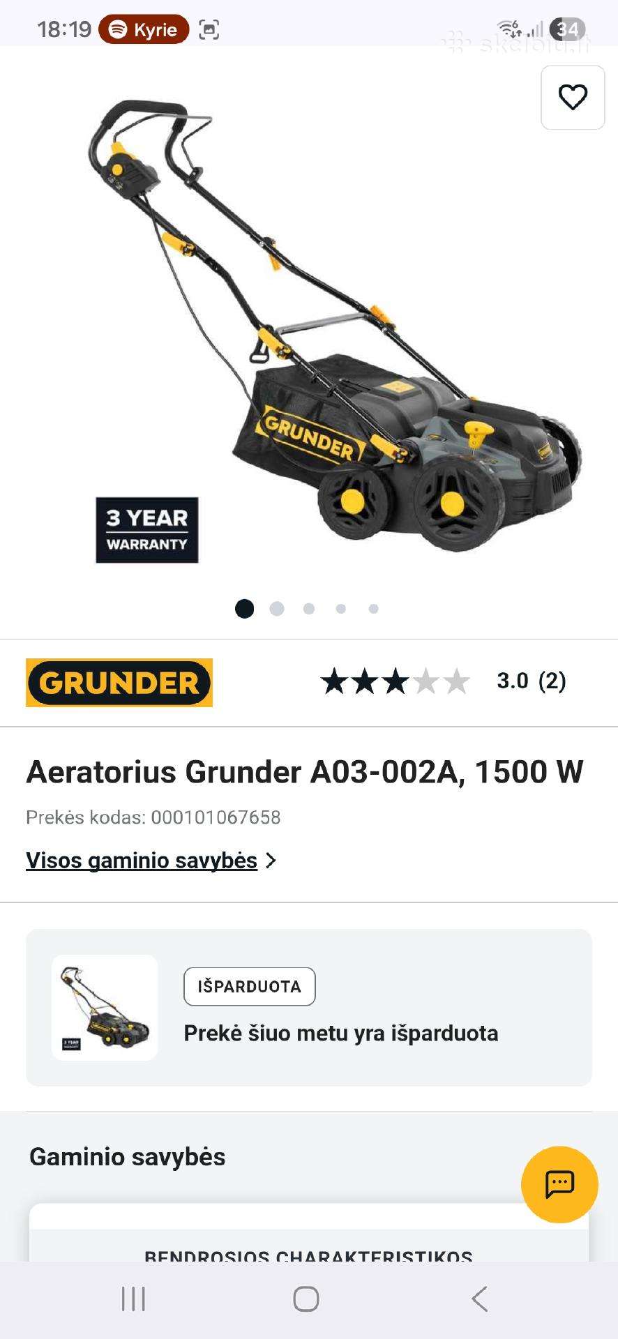 Aeratorius Grunder A03-002,sroves mase