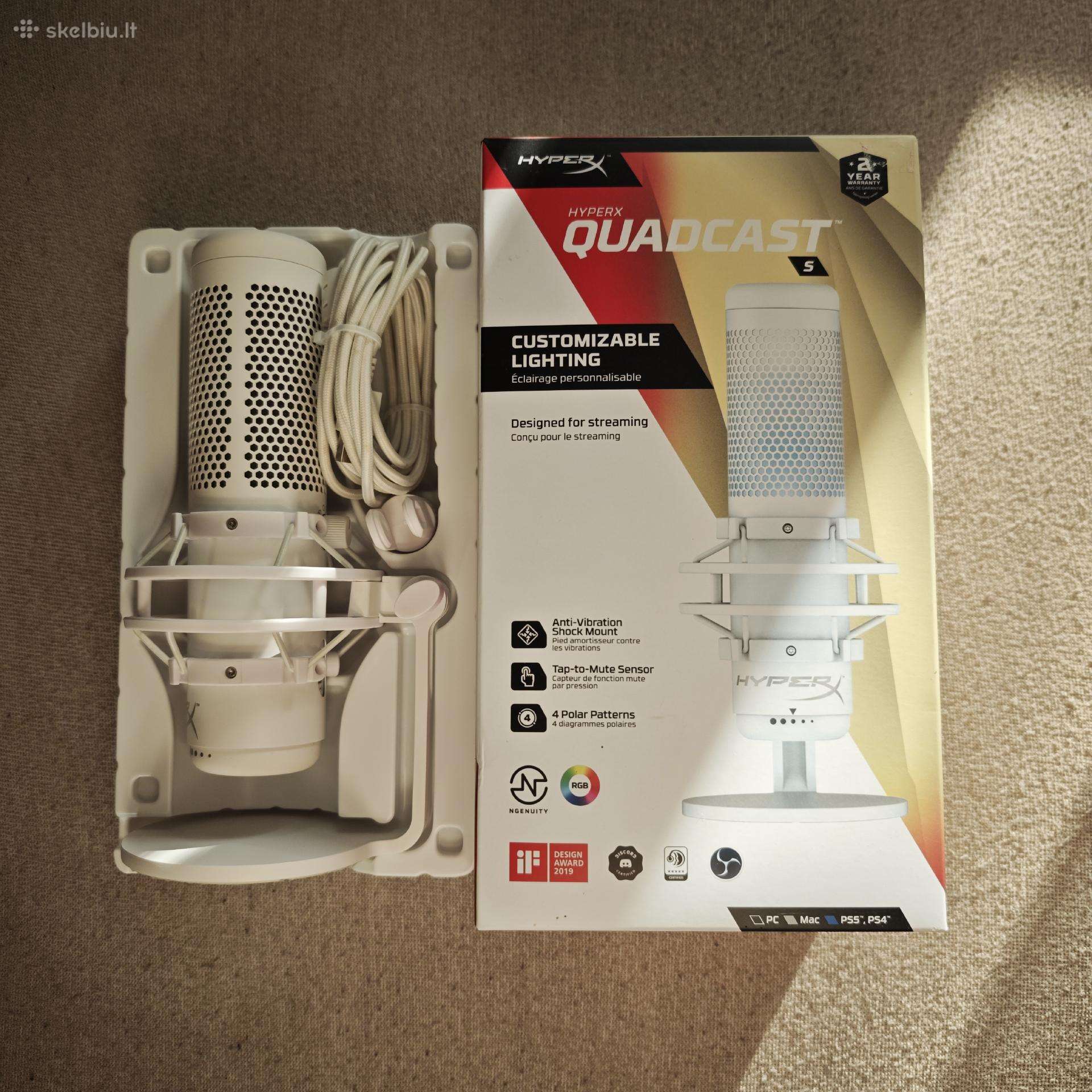 Hyperx Quadcast S Baltas mikrofonas
