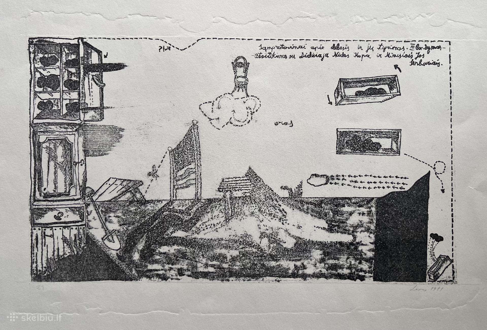Linas Katinas originali 1971 m grafika