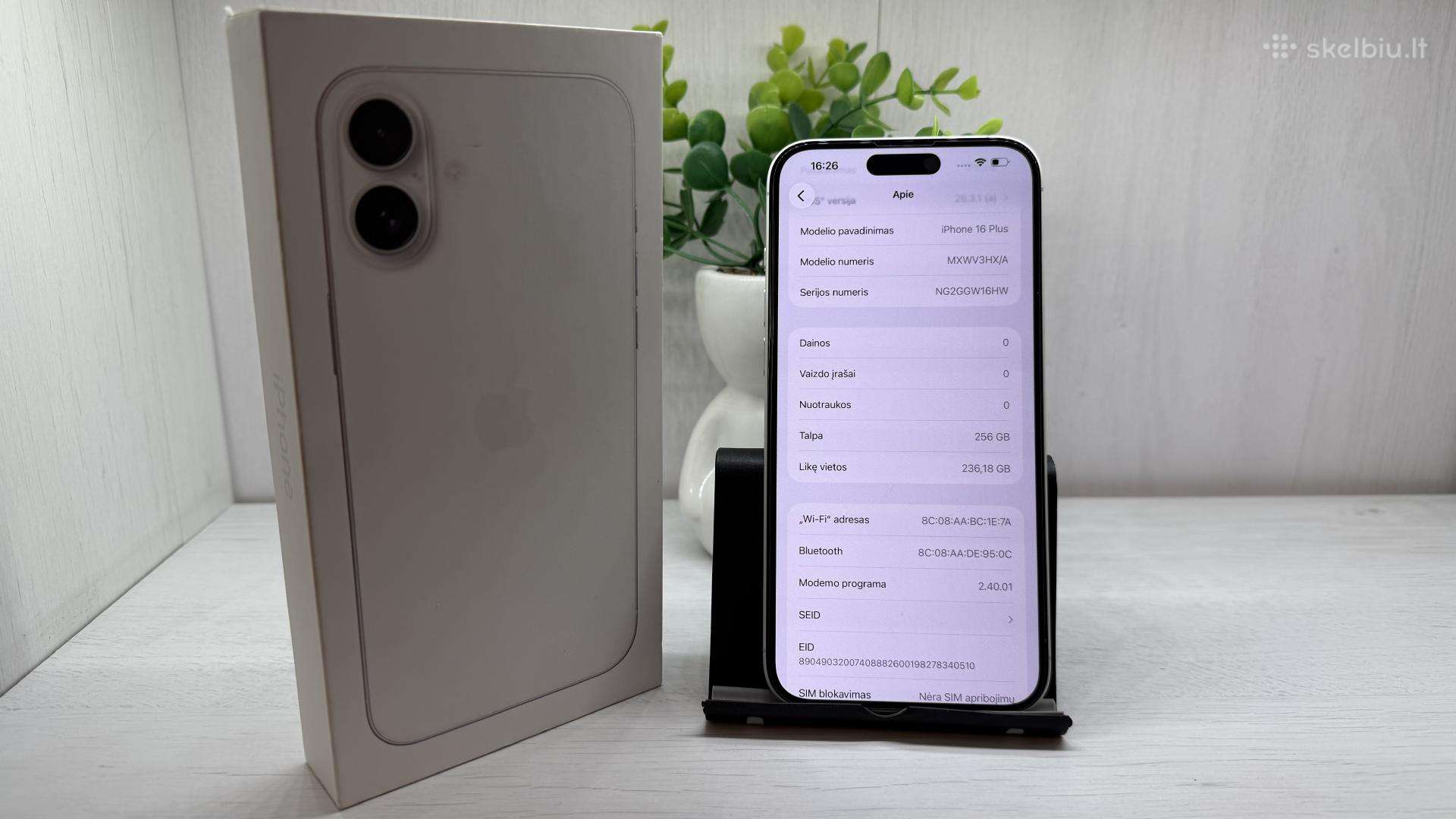iPhone 16 plus -256gb baltas su garantija