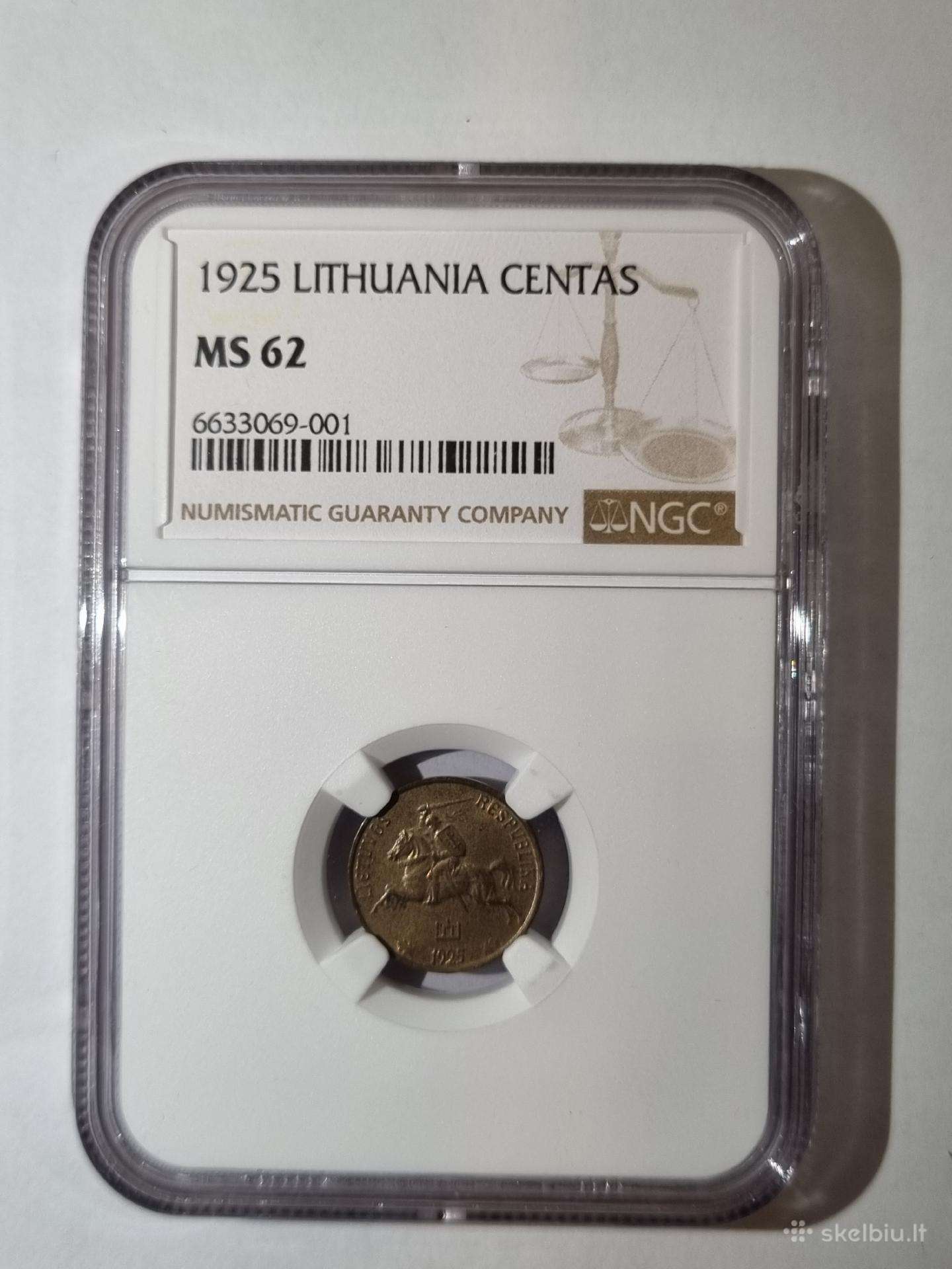 1 centas 1925m Ms62