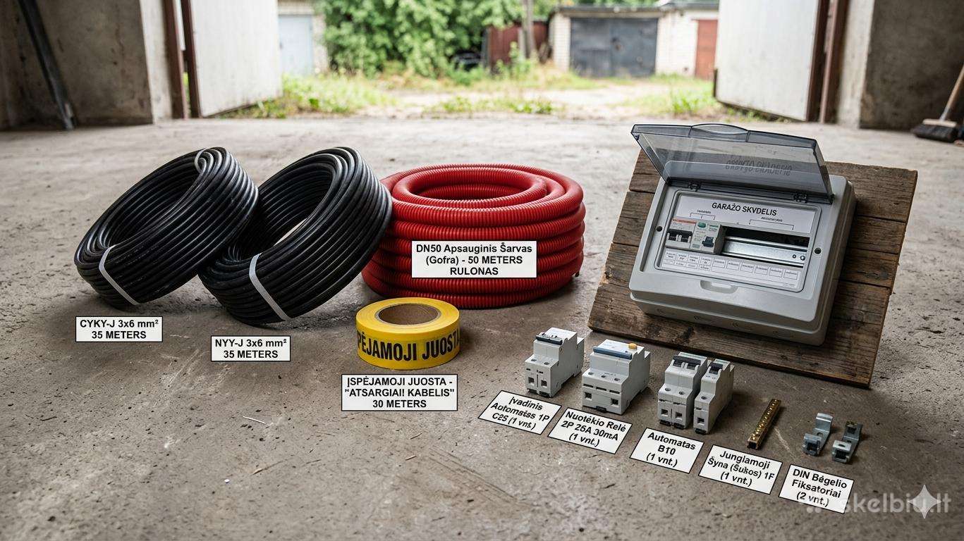 Ieškau elektros instaliacijos medžiagų komplekto