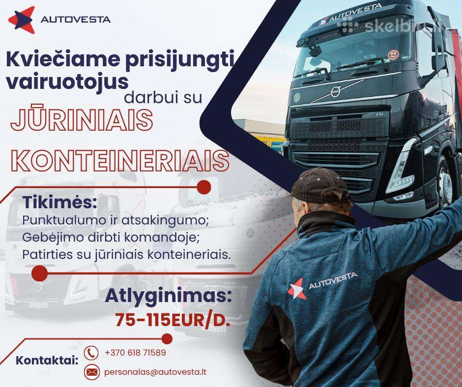 Darbas Jūriniais konteineriais Lt 75 -115 Eur/d.
