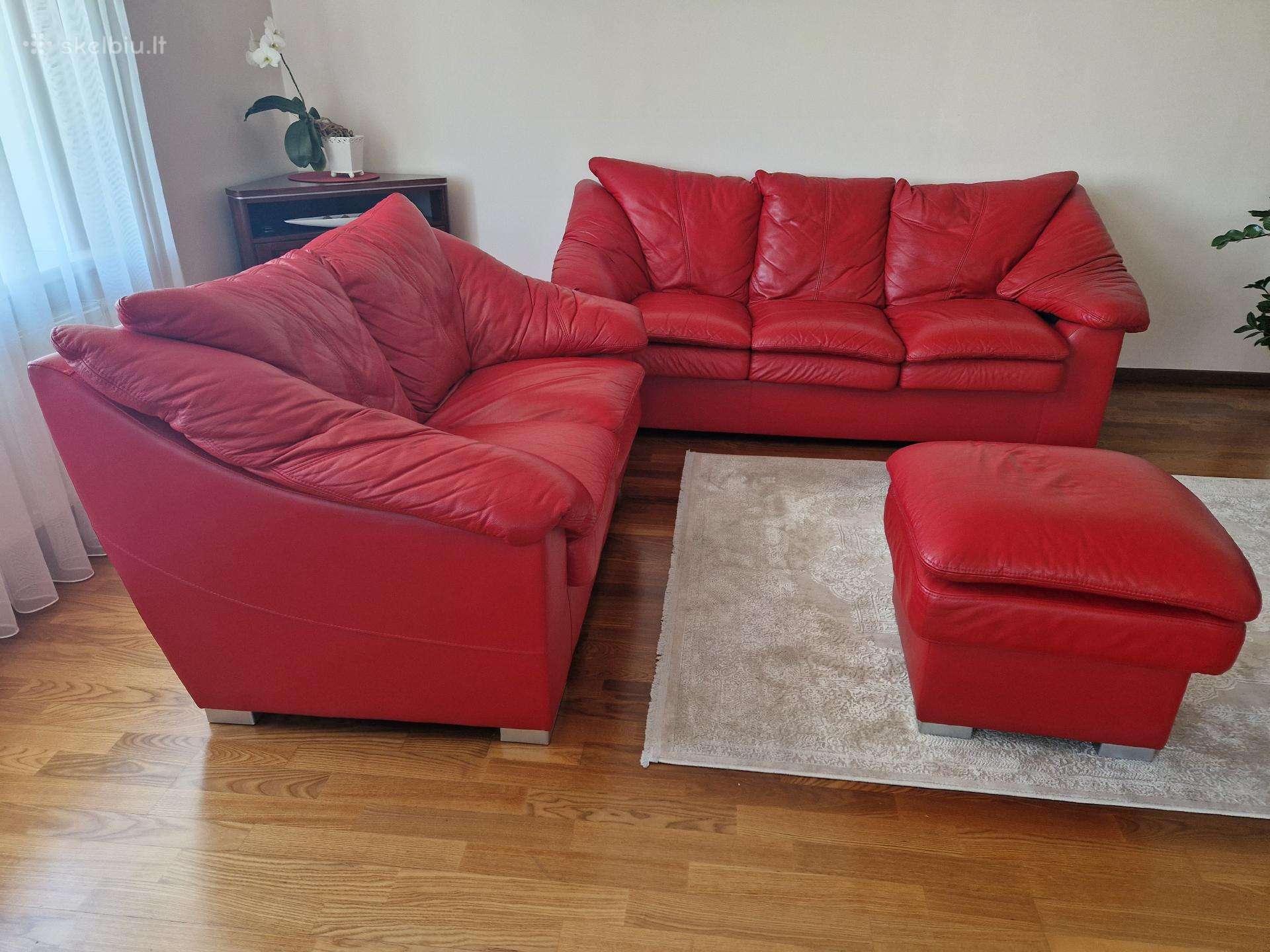Svetainės minkšti baldai natūralios odos 3 dalys