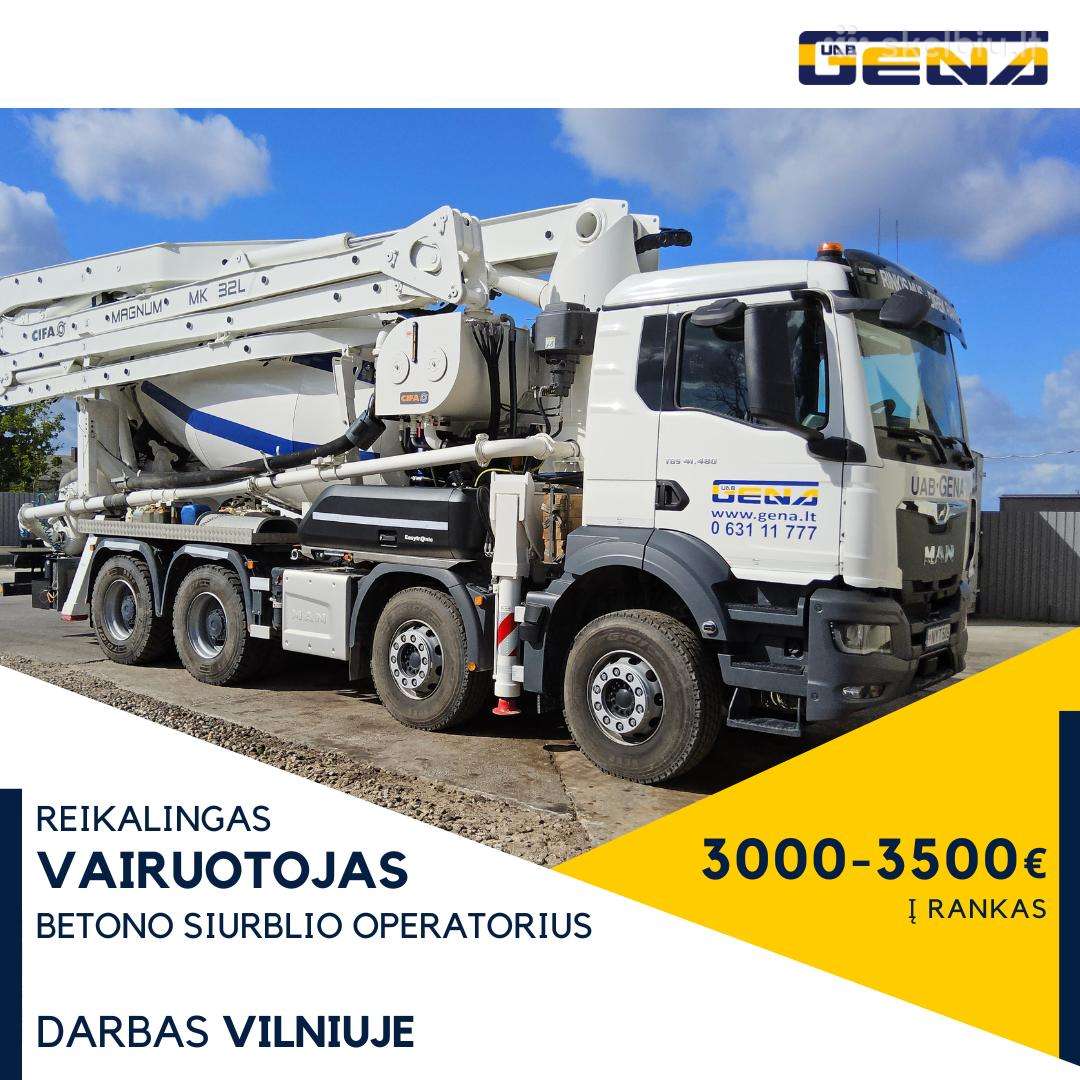 Vairuotojas,c Vilnius, Betono siurblio operatorius