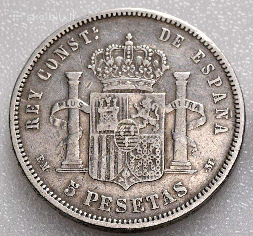 5 pesetos 1879 sidabras 900