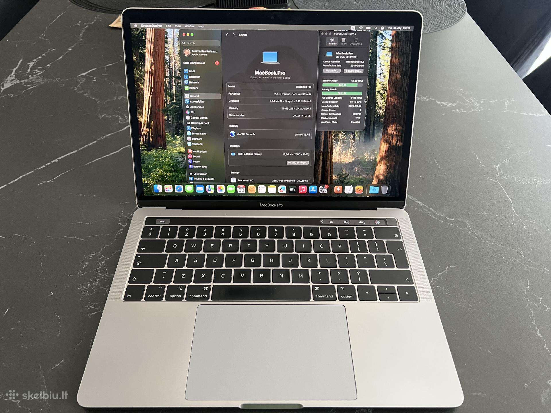 MacBook Pro 13" (2019), i7, 16gb, nauja baterija