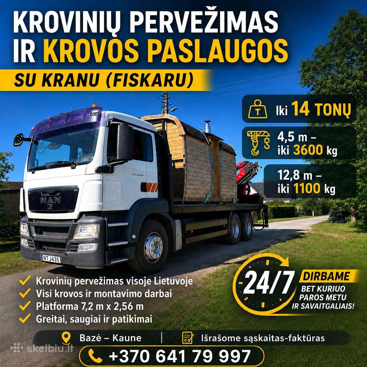 Pervežimo su kranu paslaugos fiskaras, kranas