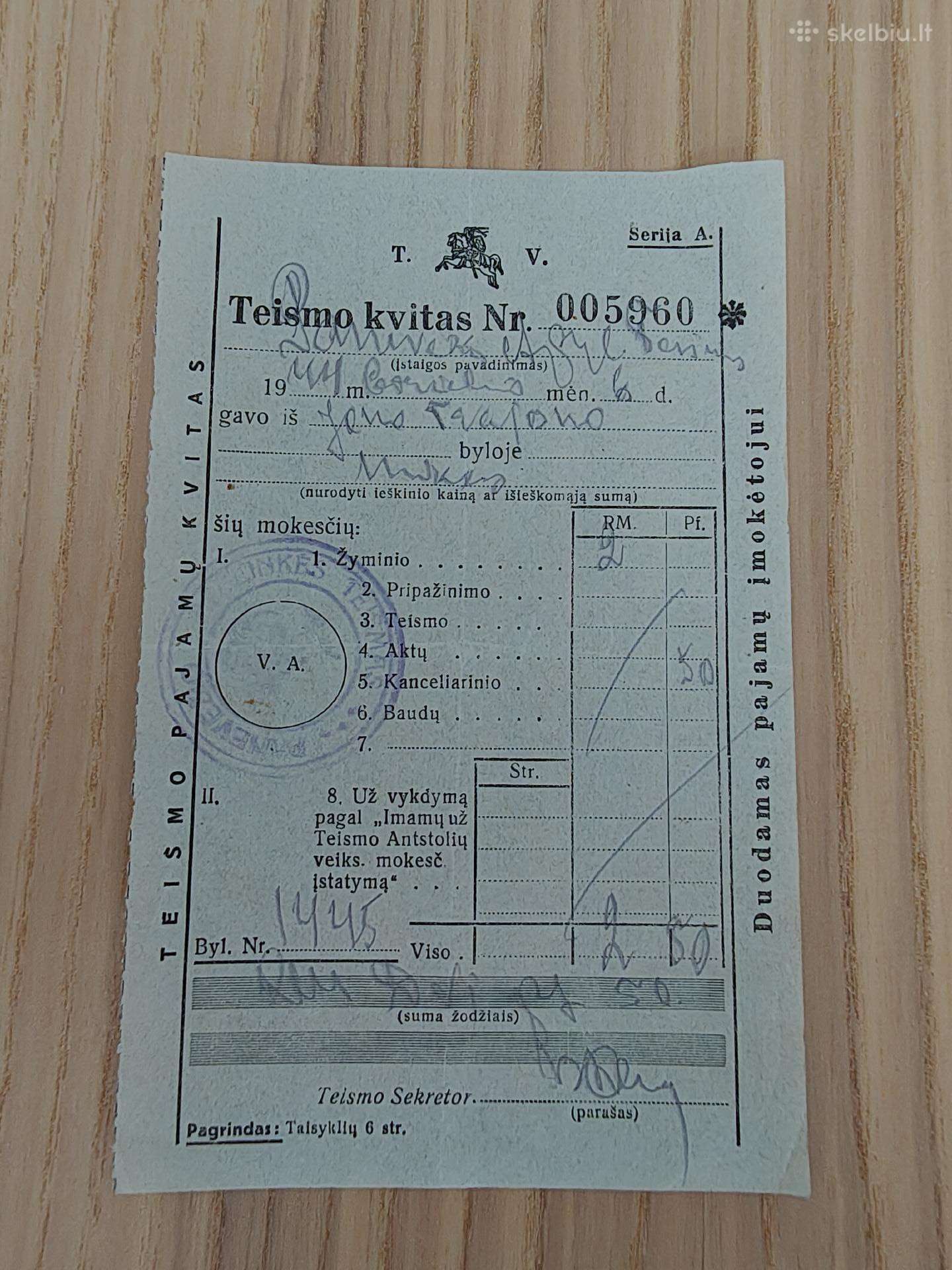 Teismo kvitas. 1944