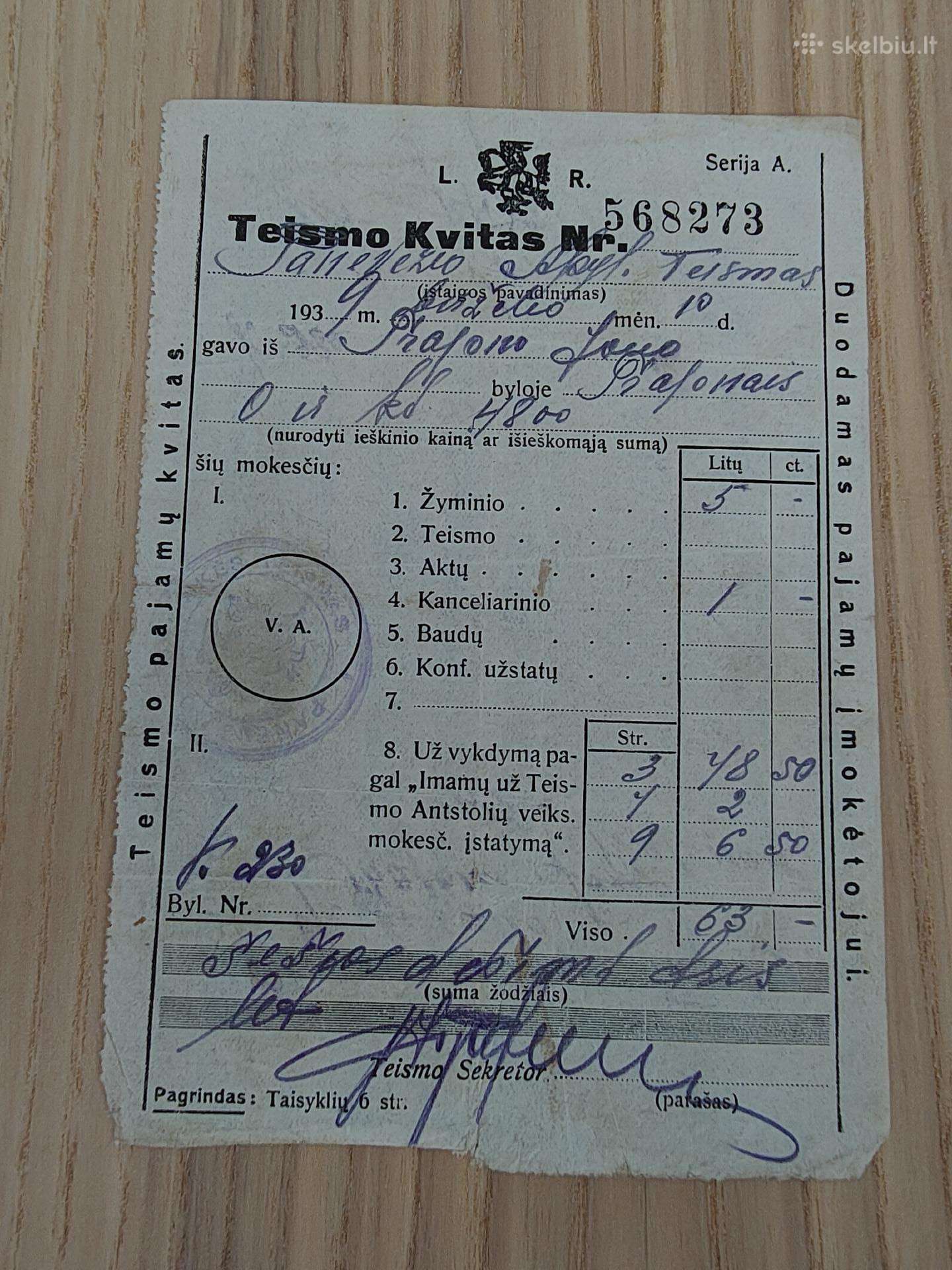 Teismo kvitas. 1939